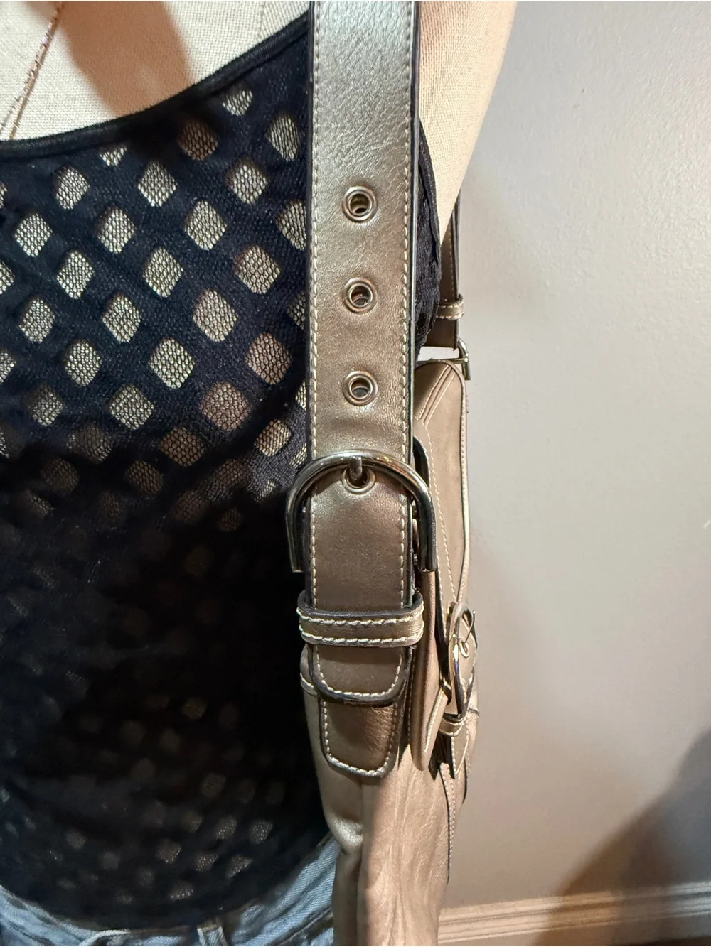 Bellerose Metallic Taupe Leather Shoulder Bag